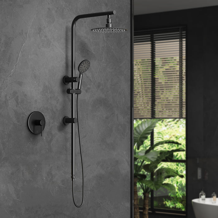 10" Rain Shower Head Set Round Handheld With Shower Mixer Tap Black