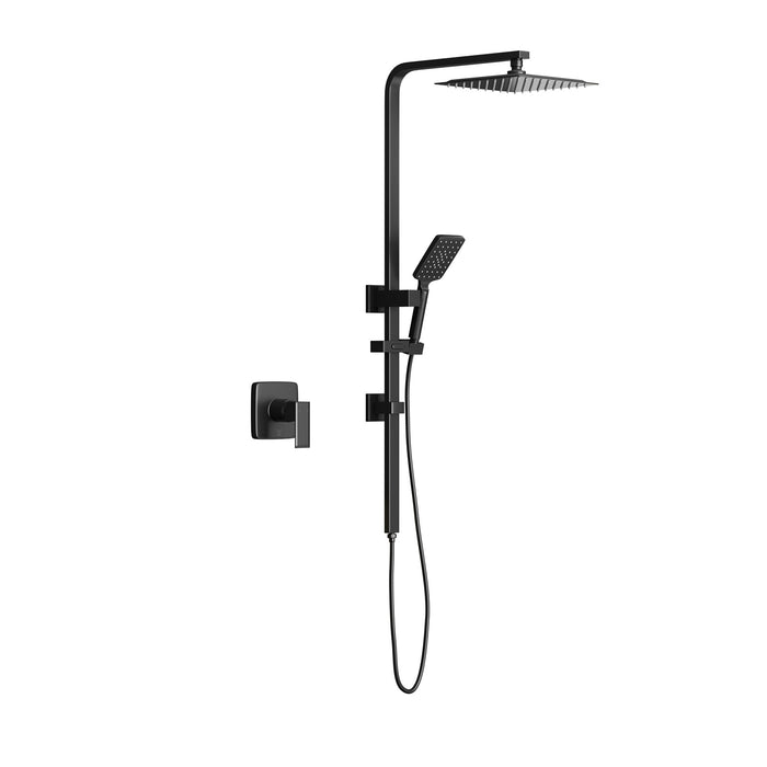 10" Rain Shower Head Set Square Handheld With Shower Mixer Tap Black