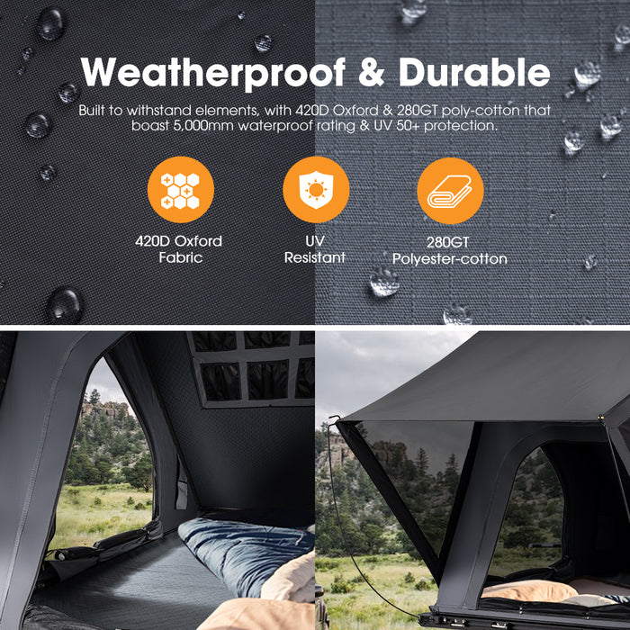 Kalbarri Lite Rooftop Tent Hardshell With Ladder & Rack Grey Camping