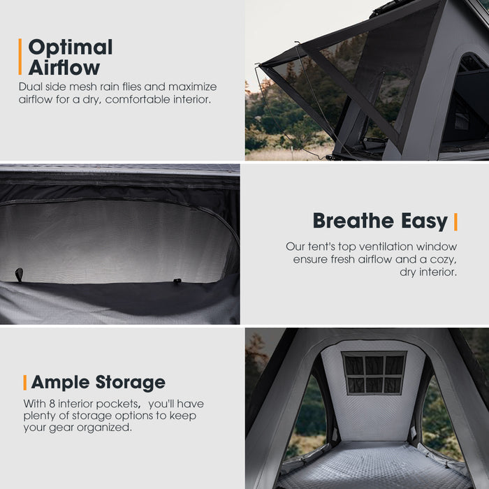 Kalbarri Lite Rooftop Tent Hardshell With Ladder & Rack Grey Camping