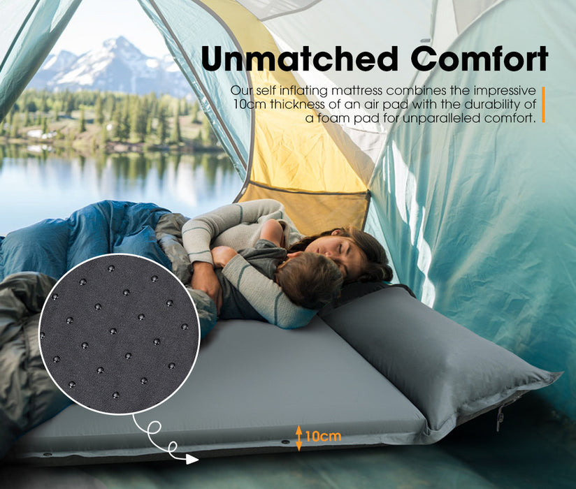 Self Inflating Mattress 10Cm Sleeping Mat Camping Hiking Air Bed Double