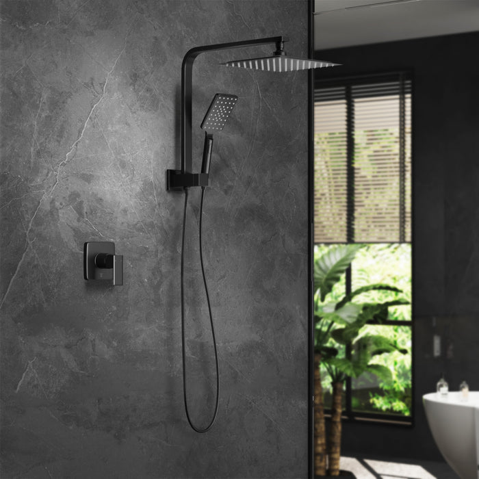 10" Rain Shower Head Set With Mixer Square 3-Mode Handheld Shower Black