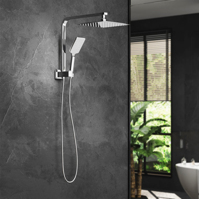 10" Rain Shower Head Set Square 3-Mode Handheld Shower Gooseneck Chrome