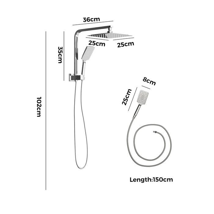 10" Rain Shower Head Set Square 3-Mode Handheld Shower Gooseneck Chrome