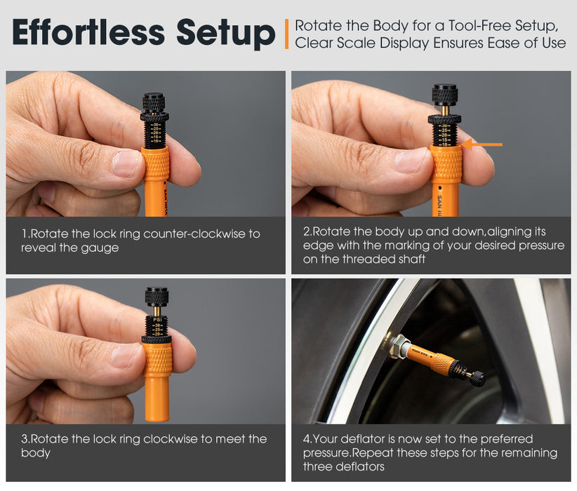 Tyre Deflators X4 Air Deflator 10~30 Psi Tire Valve Core Tool Portable