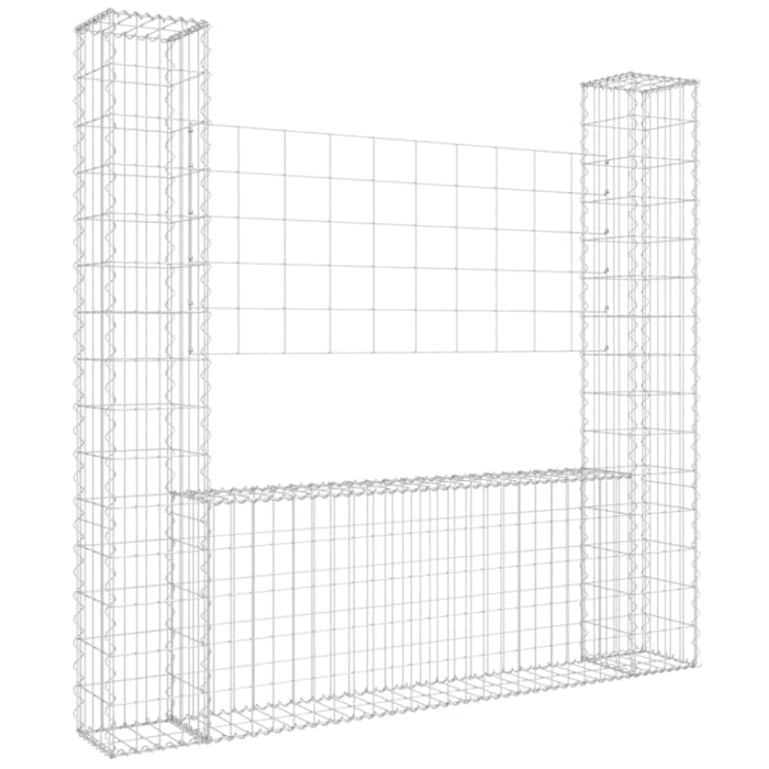 U-shape Gabion Basket with 2 Posts Iron 140x20x150 Cm Opoxnx