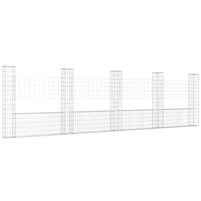 U-shape Gabion Basket with 5 Posts Iron 500x20x150 Cm Opoxnp
