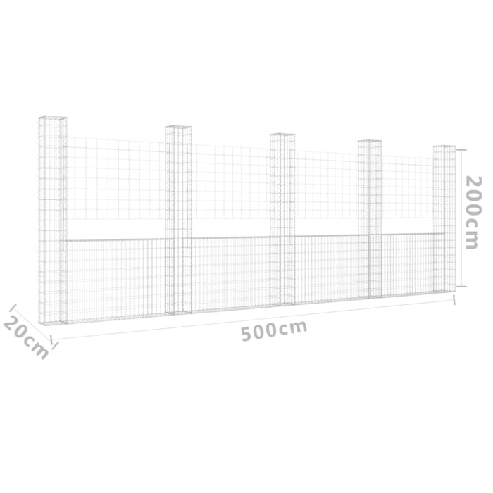 U-shape Gabion Basket with 5 Posts Iron 500x20x200 Cm Opoxkx