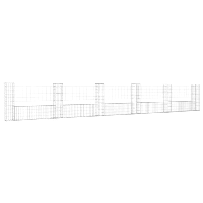 U-shape Gabion Basket with 6 Posts Iron 620x20x100 Cm Opoxik