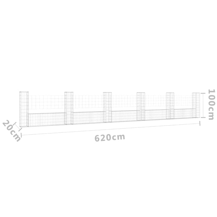 U-shape Gabion Basket with 6 Posts Iron 620x20x100 Cm Opoxik