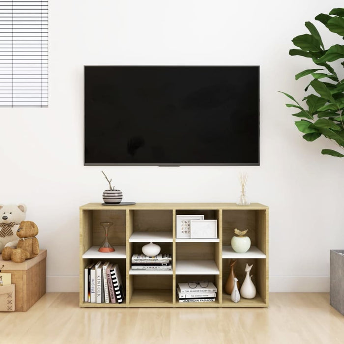 Shoe Bench White and Sonoma Oak 103x30x54.5 Cm Chipboard