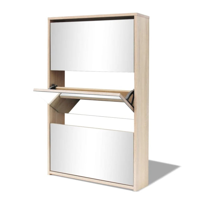 Shoe Cabinet 3-layer Mirror Oak 63x17x102.5 Cm Xatbai