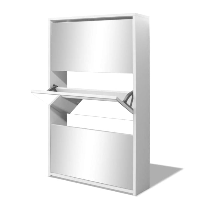 Shoe Cabinet 3-layer Mirror White 63x17x102.5 Cm Xatban