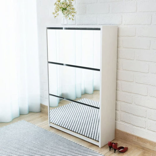 Shoe Cabinet 3-layer Mirror White 63x17x102.5 Cm Xatban