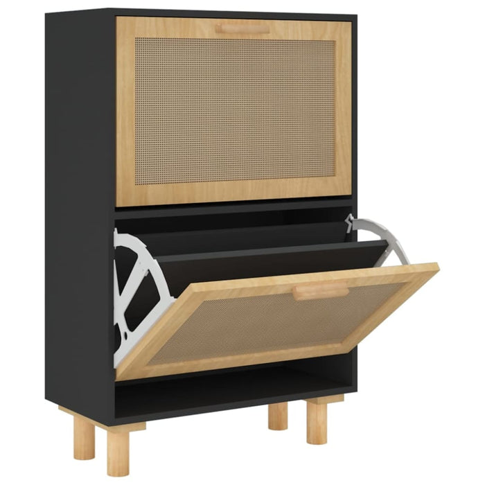 Shoe Cabinet Black 52x25x80 Cm Engineered Wood and Natural