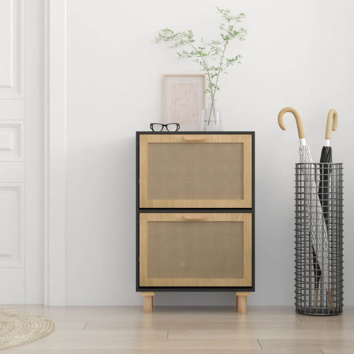 Shoe Cabinet Black 52x25x80 Cm Engineered Wood and Natural