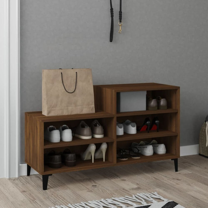 Shoe Cabinet Brown Oak 102x36x60 Cm Engineered Wood Nokitk