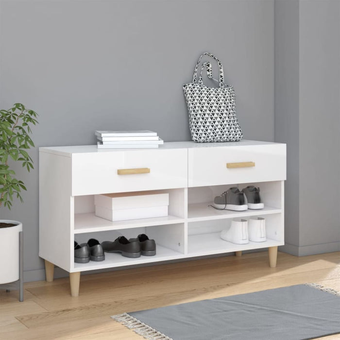 Shoe Cabinet Glossy Look White 102x35x55 Cm Engineered Wood
