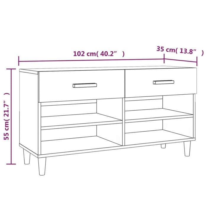 Shoe Cabinet Glossy Look White 102x35x55 Cm Engineered Wood