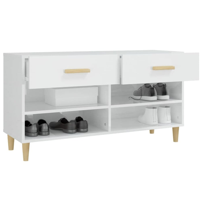 Shoe Cabinet Glossy Look White 102x35x55 Cm Engineered Wood