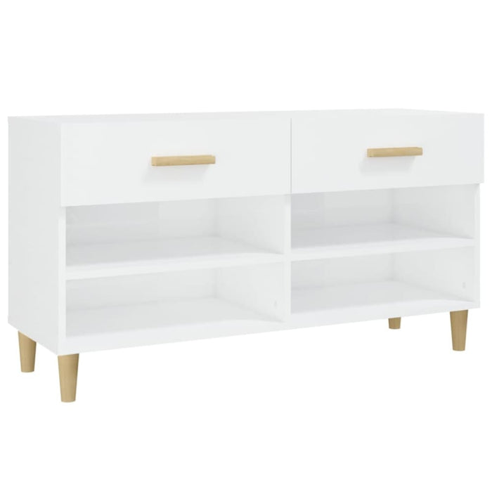 Shoe Cabinet Glossy Look White 102x35x55 Cm Engineered Wood