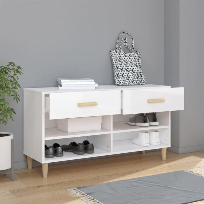 Shoe Cabinet Glossy Look White 102x35x55 Cm Engineered Wood