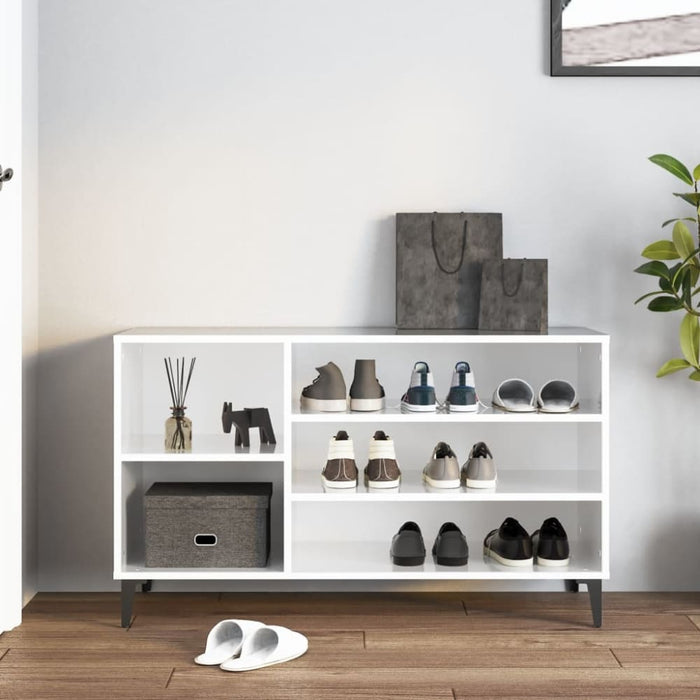 Shoe Cabinet Glossy Look White 102x36x60 Cm Engineered Wood