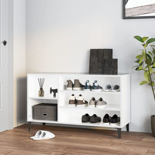 Shoe Cabinet Glossy Look White 102x36x60 Cm Engineered Wood