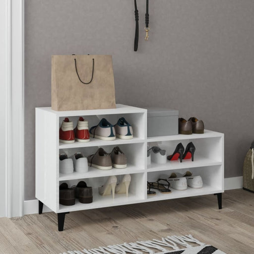 Shoe Cabinet Glossy Look White 102x36x60 Cm Engineered Wood