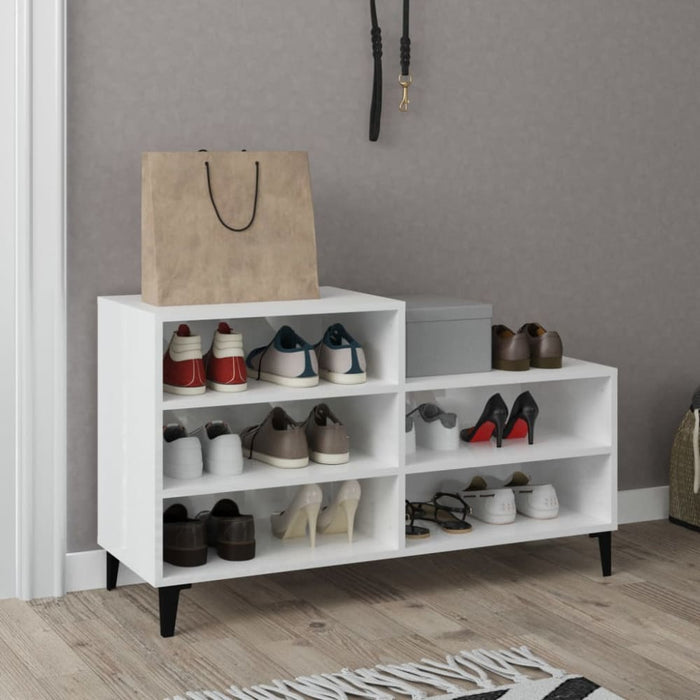 Shoe Cabinet Glossy Look White 102x36x60 Cm Engineered Wood