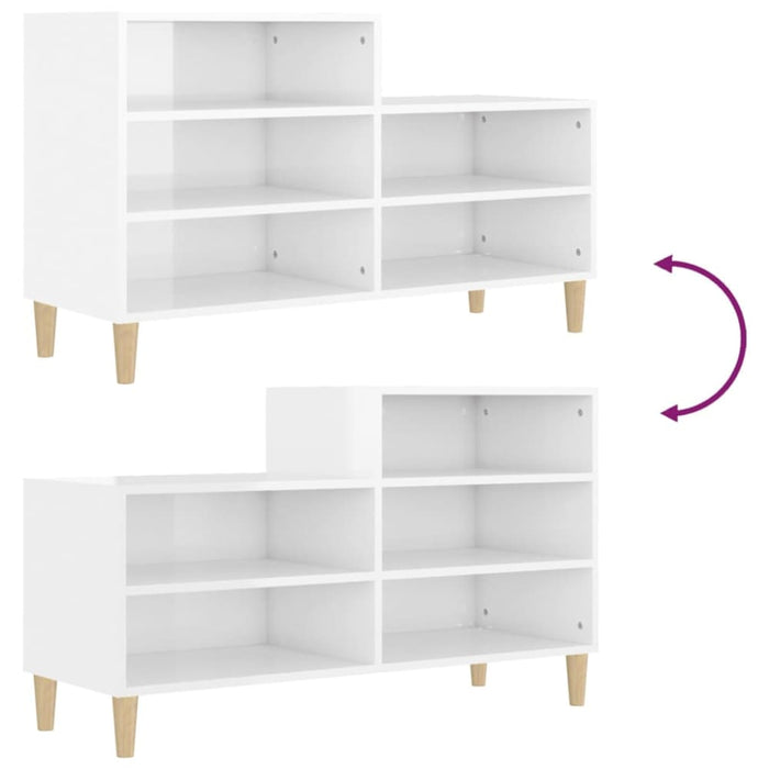 Shoe Cabinet Glossy Look White 102x36x60 Cm Engineered Wood