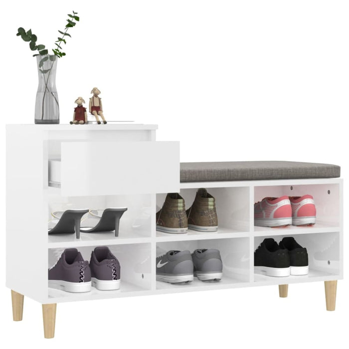 Shoe Cabinet Glossy Look White 102x36x60 Cm Engineered Wood