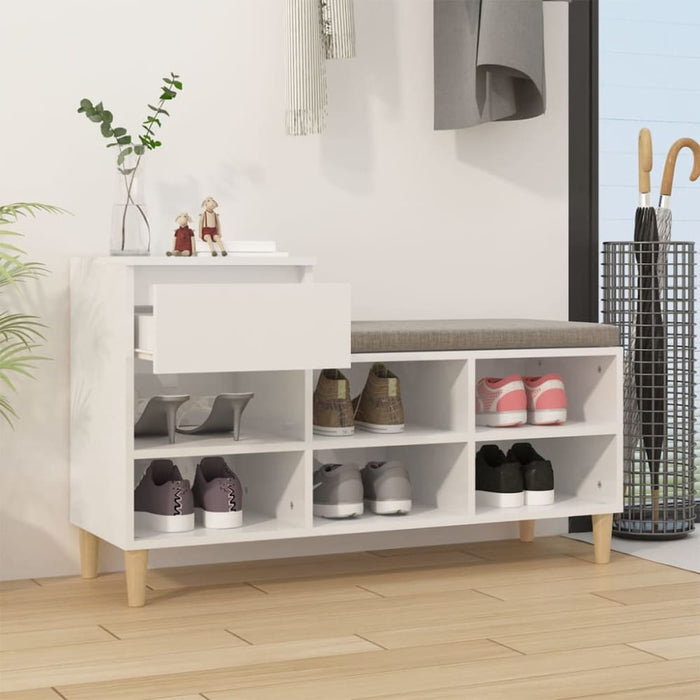 Shoe Cabinet Glossy Look White 102x36x60 Cm Engineered Wood