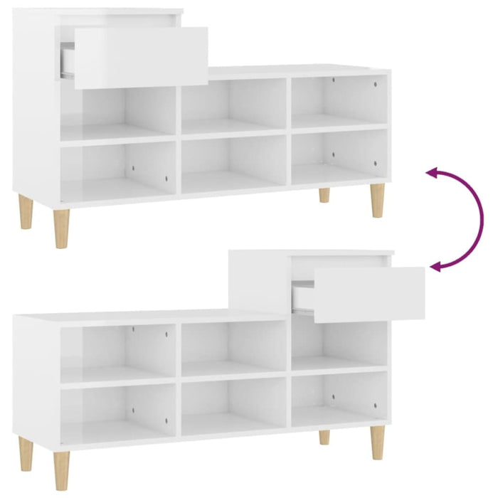 Shoe Cabinet Glossy Look White 102x36x60 Cm Engineered Wood