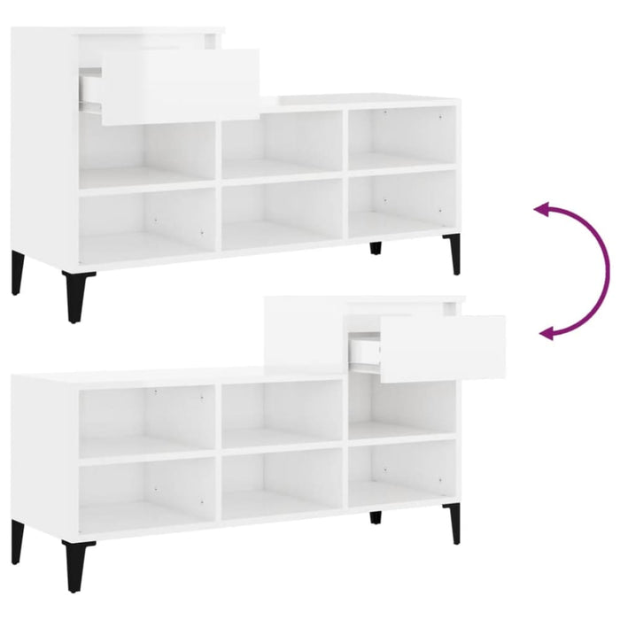 Shoe Cabinet Glossy Look White 102x36x60 Cm Engineered Wood