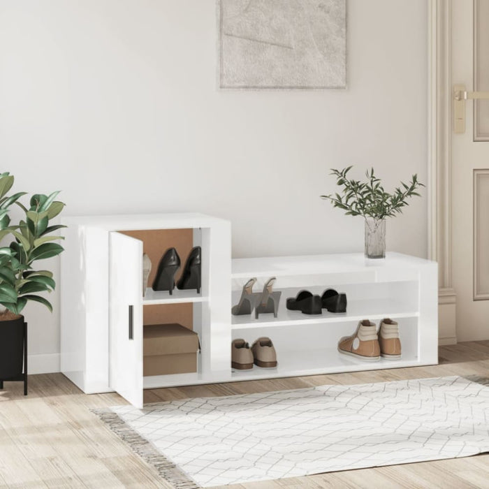 Shoe Cabinet Glossy Look White 130x35x54 Cm Engineered Wood