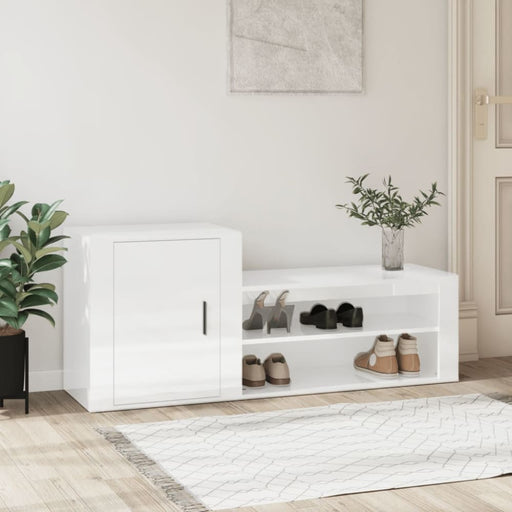 Shoe Cabinet Glossy Look White 130x35x54 Cm Engineered Wood
