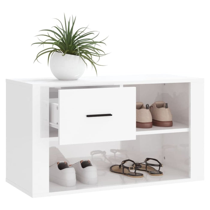 Shoe Cabinet Glossy Look White 80x35x45 Cm Engineered Wood