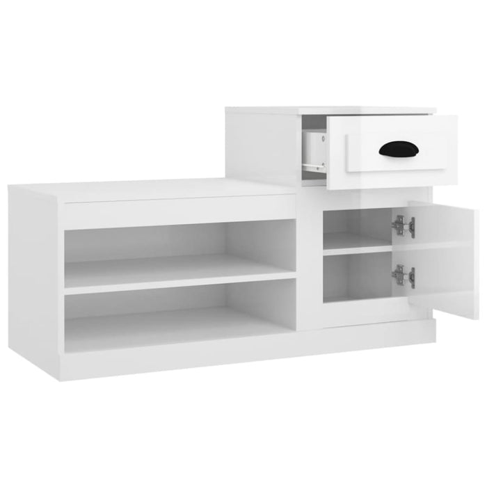 Shoe Cabinet High Gloss White 100x42x60 Cm Engineered Wood