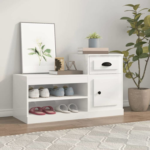 Shoe Cabinet High Gloss White 100x42x60 Cm Engineered Wood
