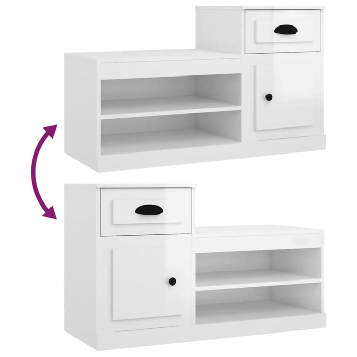 Shoe Cabinet High Gloss White 100x42x60 Cm Engineered Wood