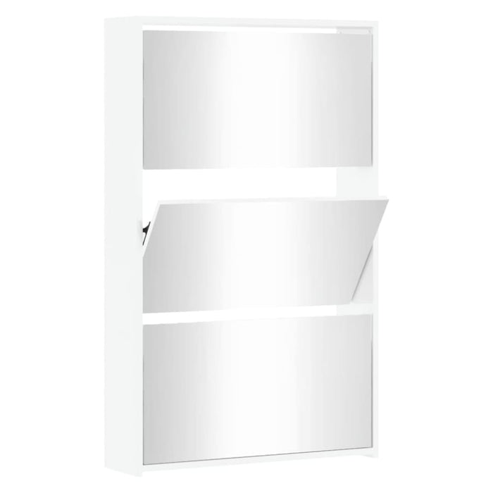 Shoe Cabinet With Mirror 3-layer High Gloss White