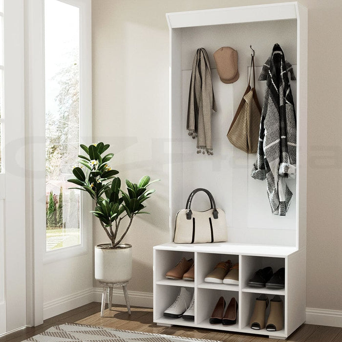 Shoe Cabinet Storage Rack Bench Hall Tree Coat White 180cm