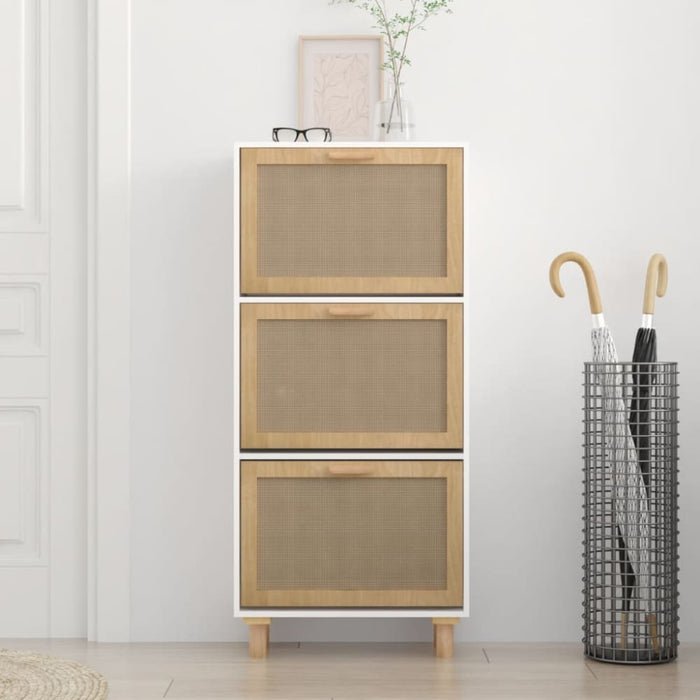 Shoe Cabinet White 52x25x115 Cm Engineered Wood and Natural