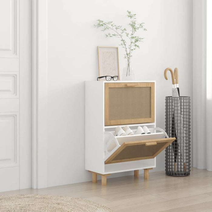 Shoe Cabinet White 52x25x80 Cm Engineered Wood and Natural