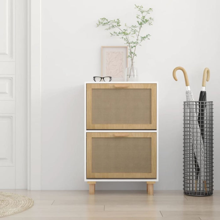 Shoe Cabinet White 52x25x80 Cm Engineered Wood and Natural