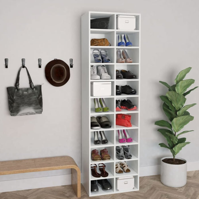Shoe Cabinet White 54x34x183 Cm Engineered Wood Nbbtlk