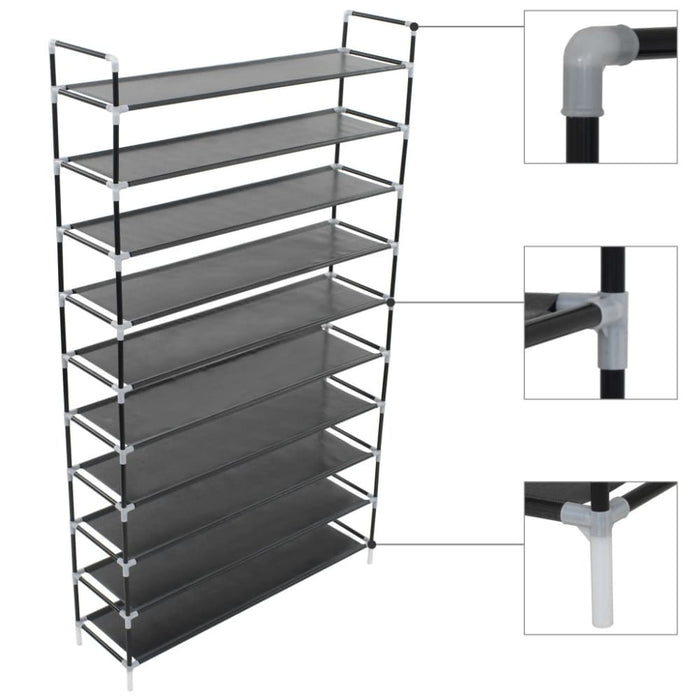 Shoe Rack With 10 Shelves Metal And Non-woven Fabric Black