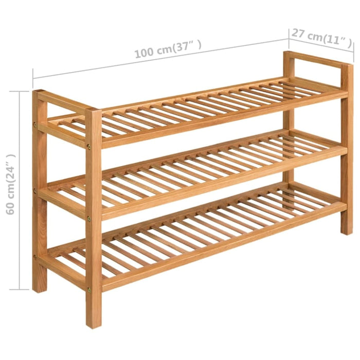 Shoe Rack with 3 Shelves 100x27x60 Cm Solid Oak Wood Xaaxbk