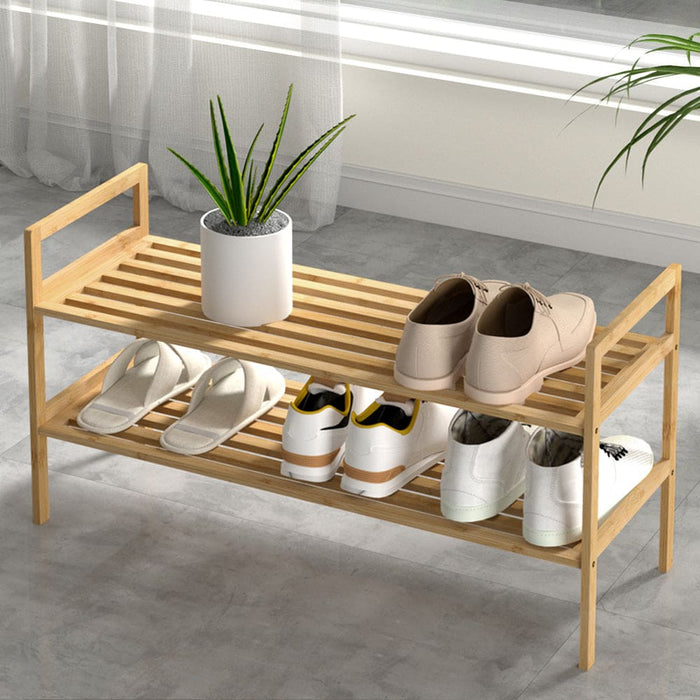 Shoe Rack Bamboo Storage Cabinet 2 Tiers Portable Organizer